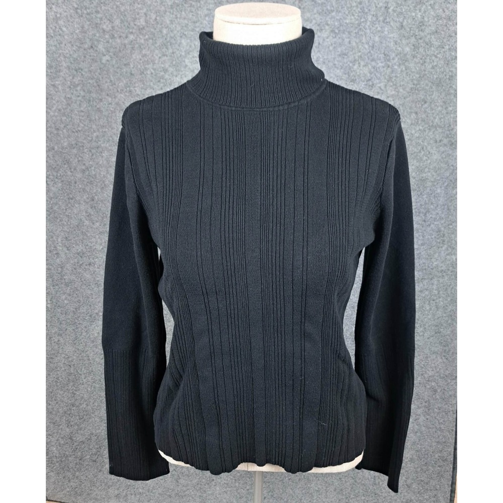 J Jill Sweater Women Size L petite Turtleneck Ribbed Long Sleeve‎ Pullover Black